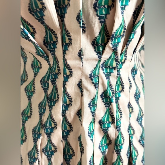 NWT Saloni Riya Ocean Stripe Seashell Print Stretch Cotton Pleated Mini Dress - Picture 10 of 14